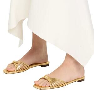 Loeffler Randall Izzie Sandals Leather Knot Flat Metallic Leather Gold Size 8B
